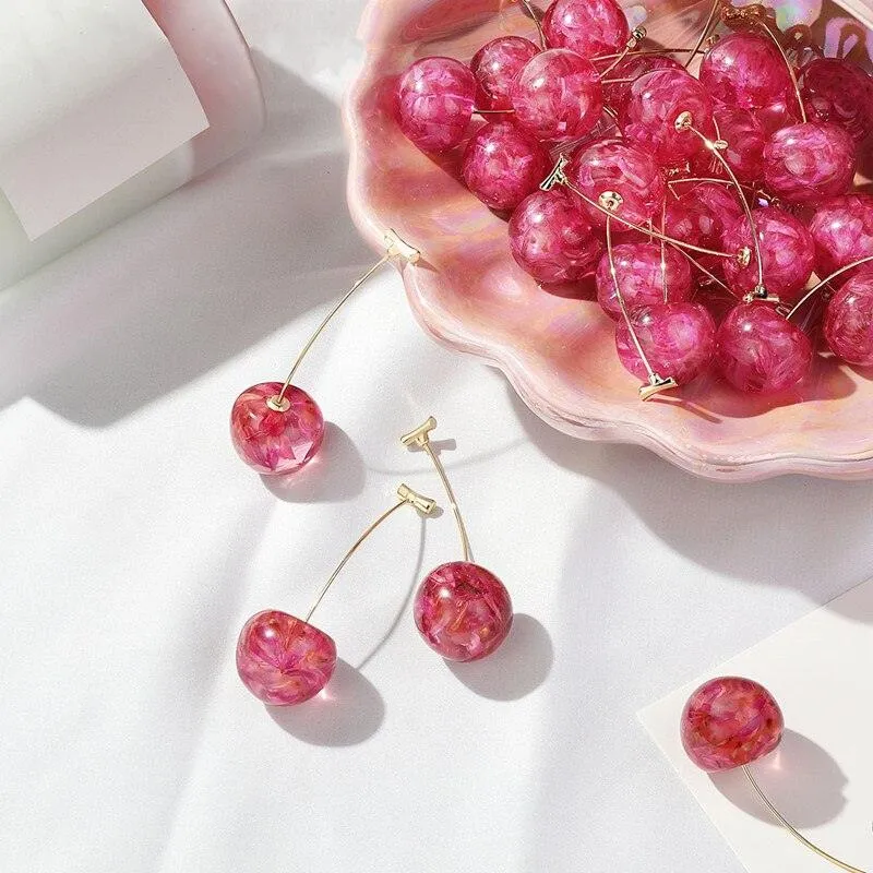 Sweet Cherry Acrylic Geometric Drop Earrings
