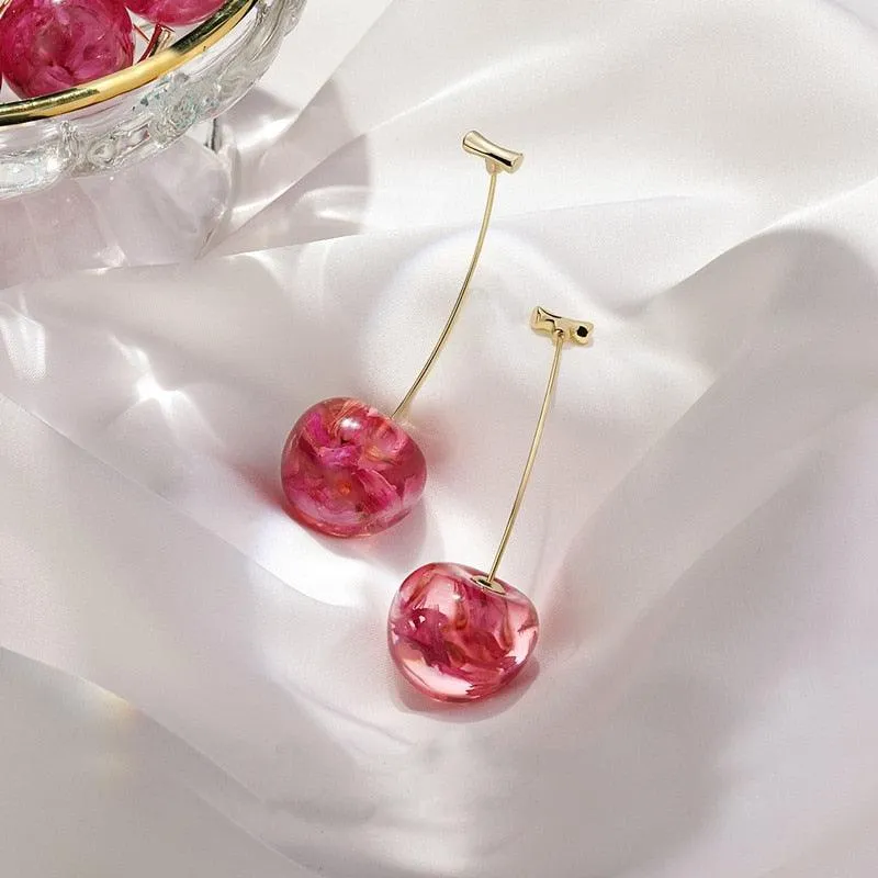 Sweet Cherry Acrylic Geometric Drop Earrings