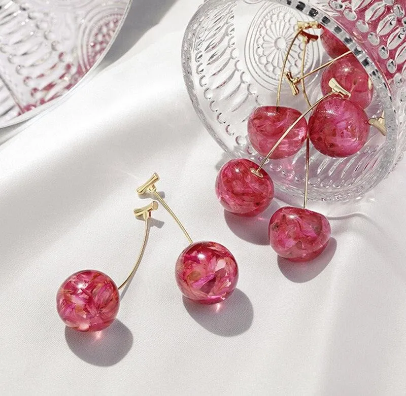 Sweet Cherry Acrylic Geometric Drop Earrings
