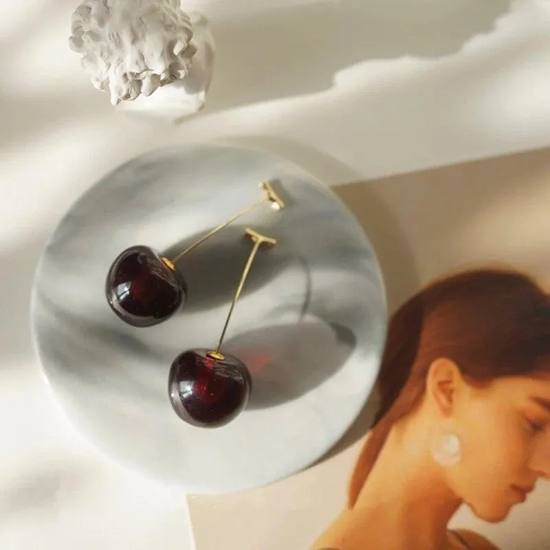 Sweet Cherry Acrylic Geometric Drop Earrings
