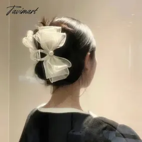 TAVIMART -  Korean hairpin jewelry Super fairy ins silk yarn bow pearl catch hairpin fairy net red headwear