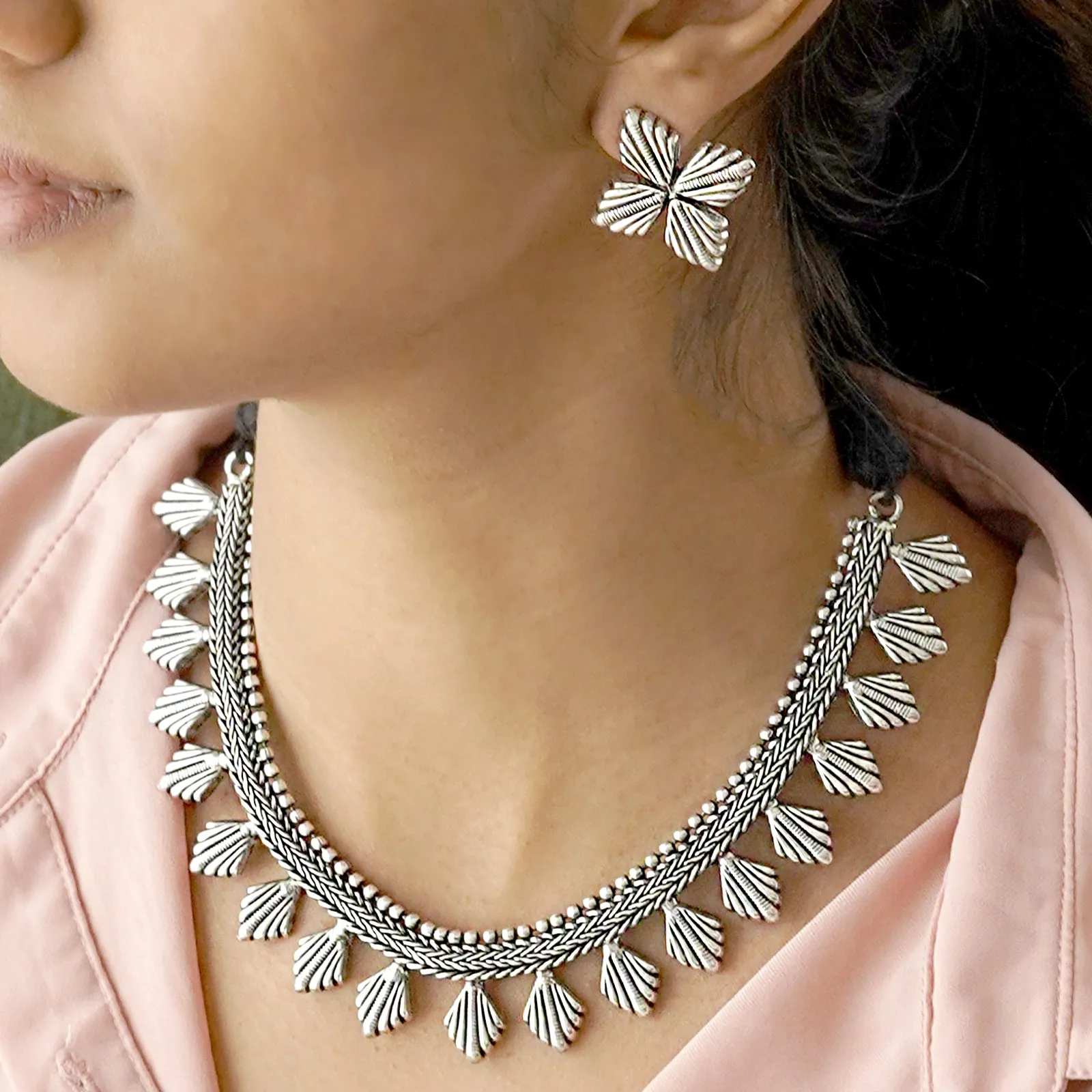 Teejh Aaloka Silver Oxidised  Choker Necklace Set