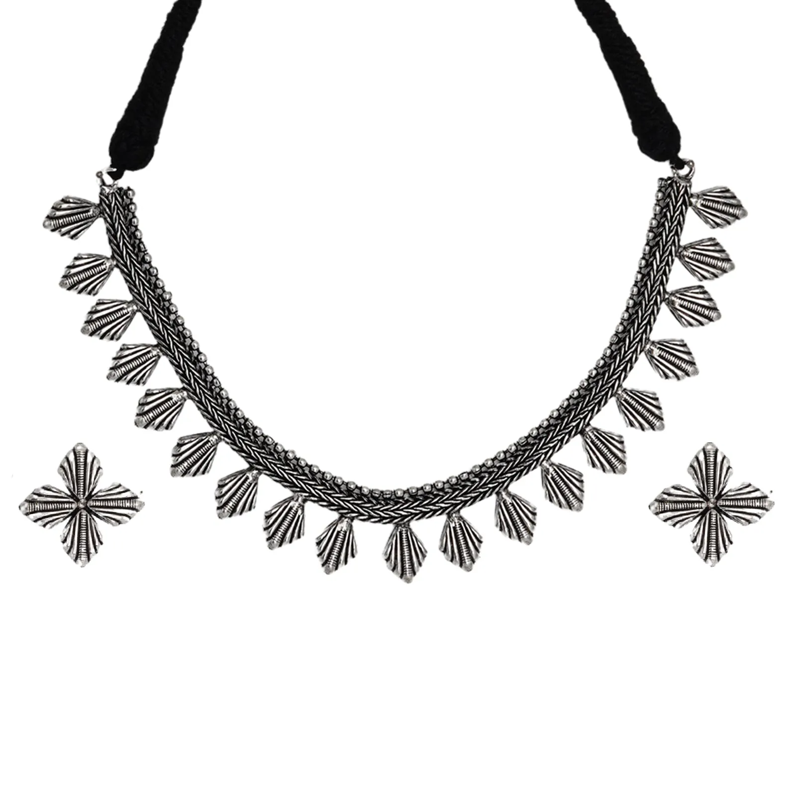 Teejh Aaloka Silver Oxidised  Choker Necklace Set