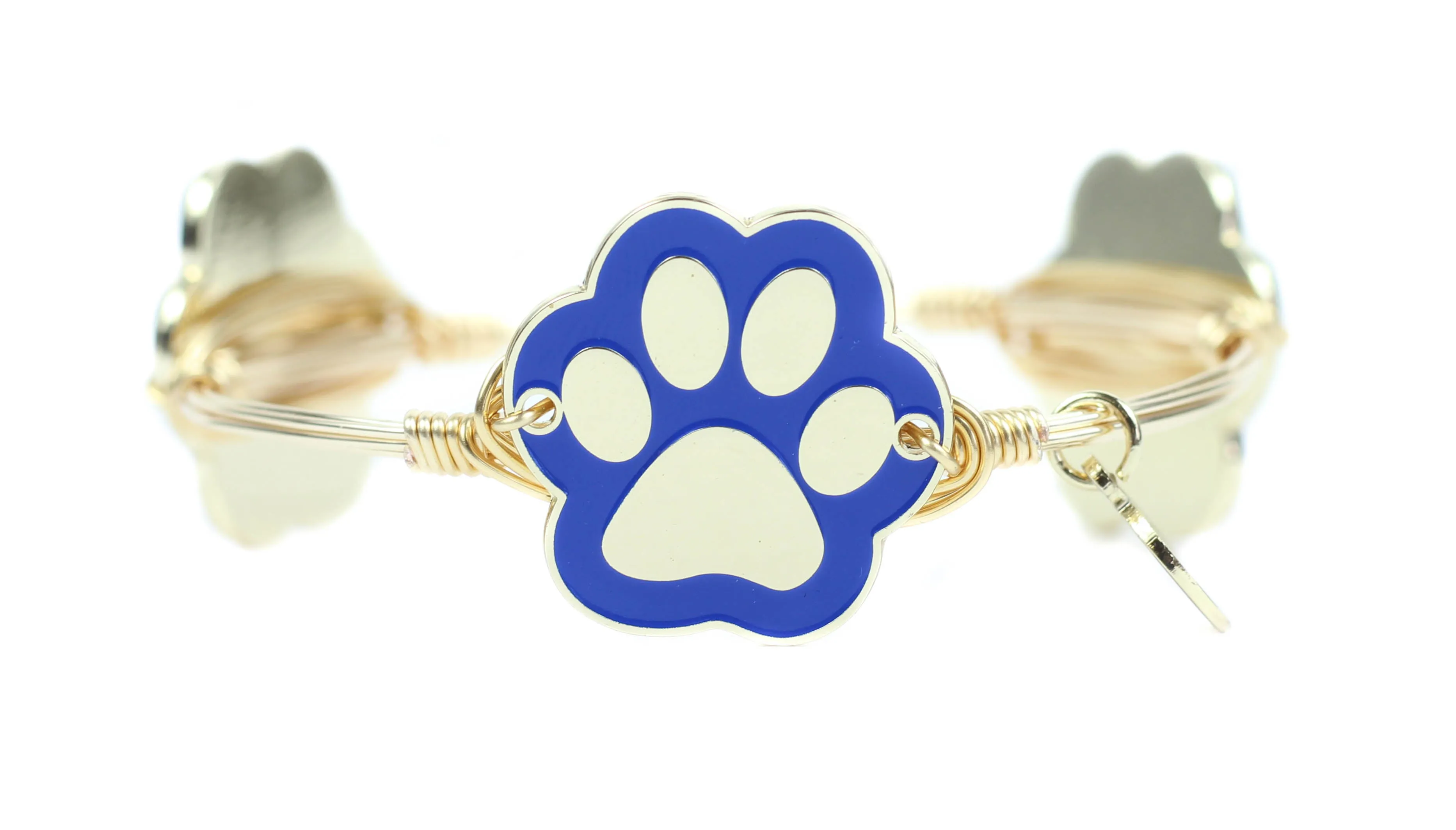 The Blue   Gold Paw Print Bangle Bracelet