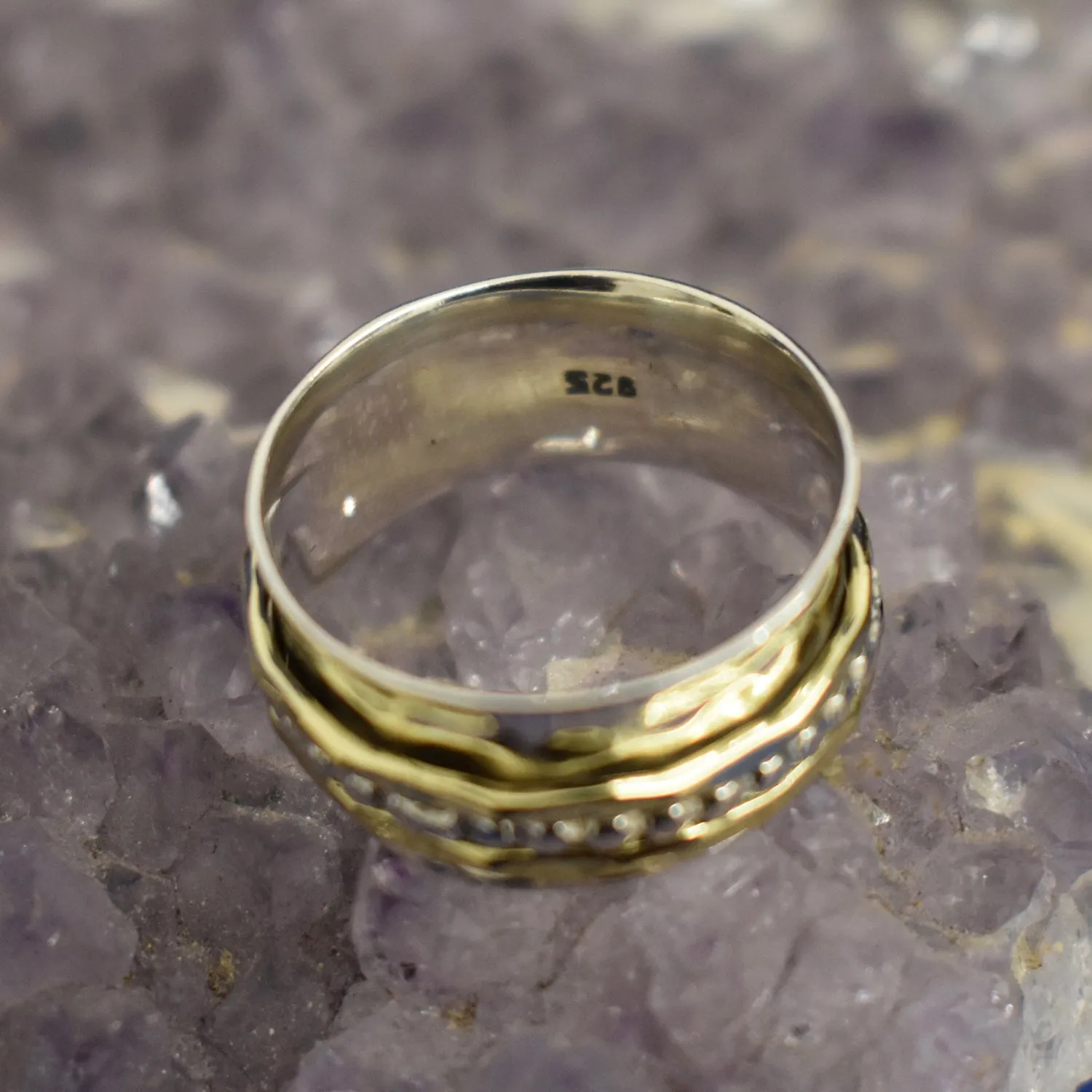 Thick Two Tone Spinner Ring (925) Sterling Silver
