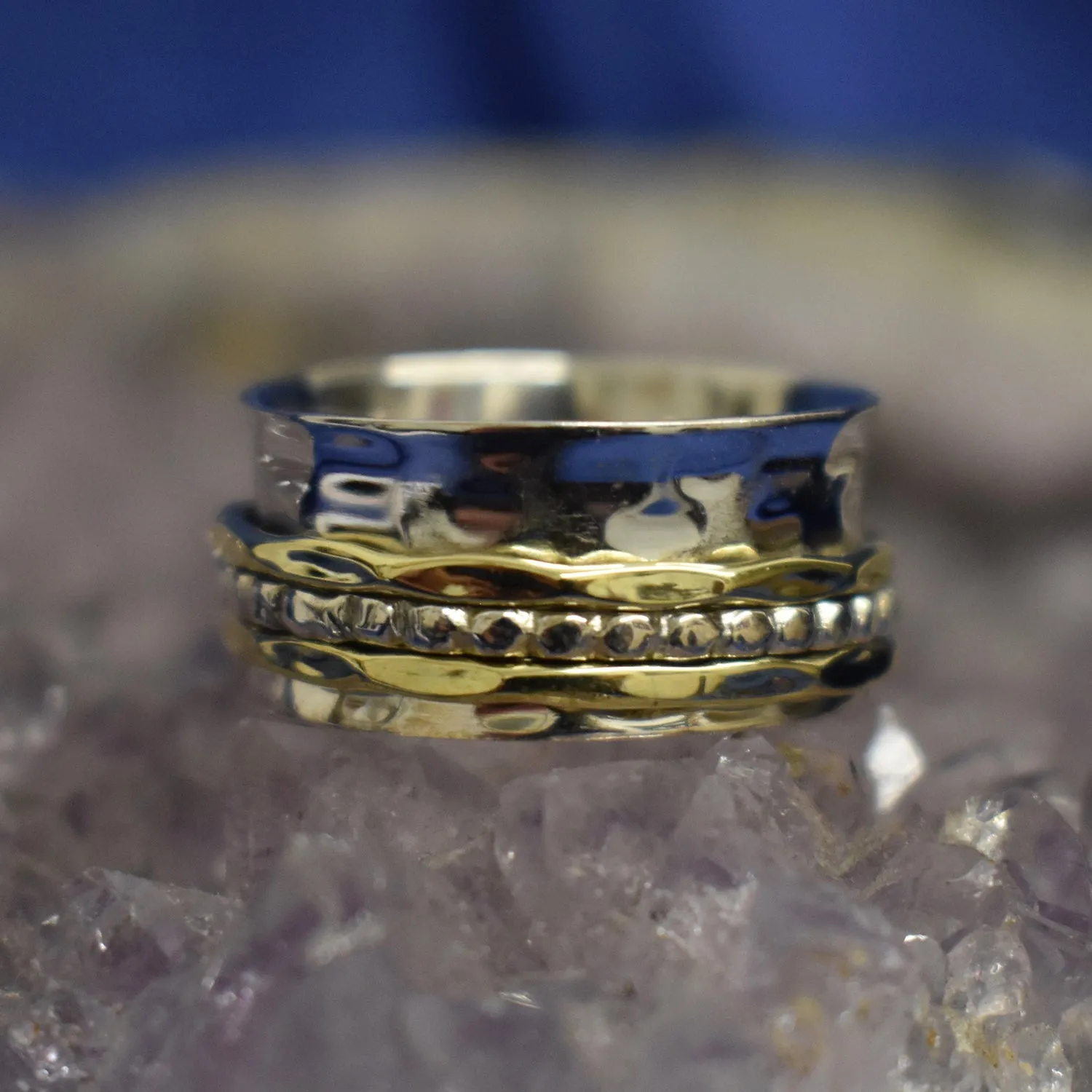 Thick Two Tone Spinner Ring (925) Sterling Silver