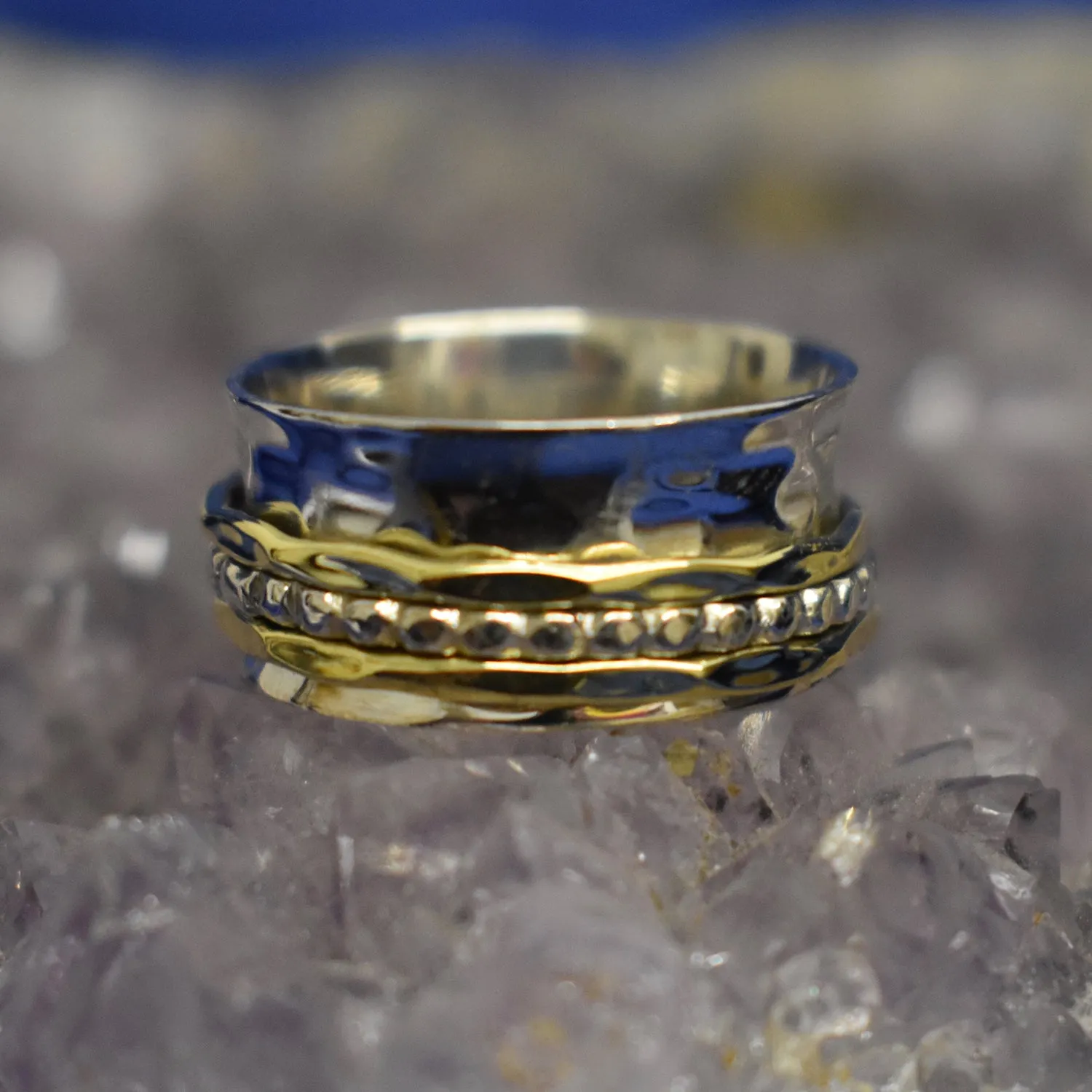 Thick Two Tone Spinner Ring (925) Sterling Silver