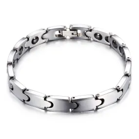 Trendy Japanese-Korean Street Style Men's Tungsten Steel Bracelet with Black Stone Inlay - Unisex Jewelry
