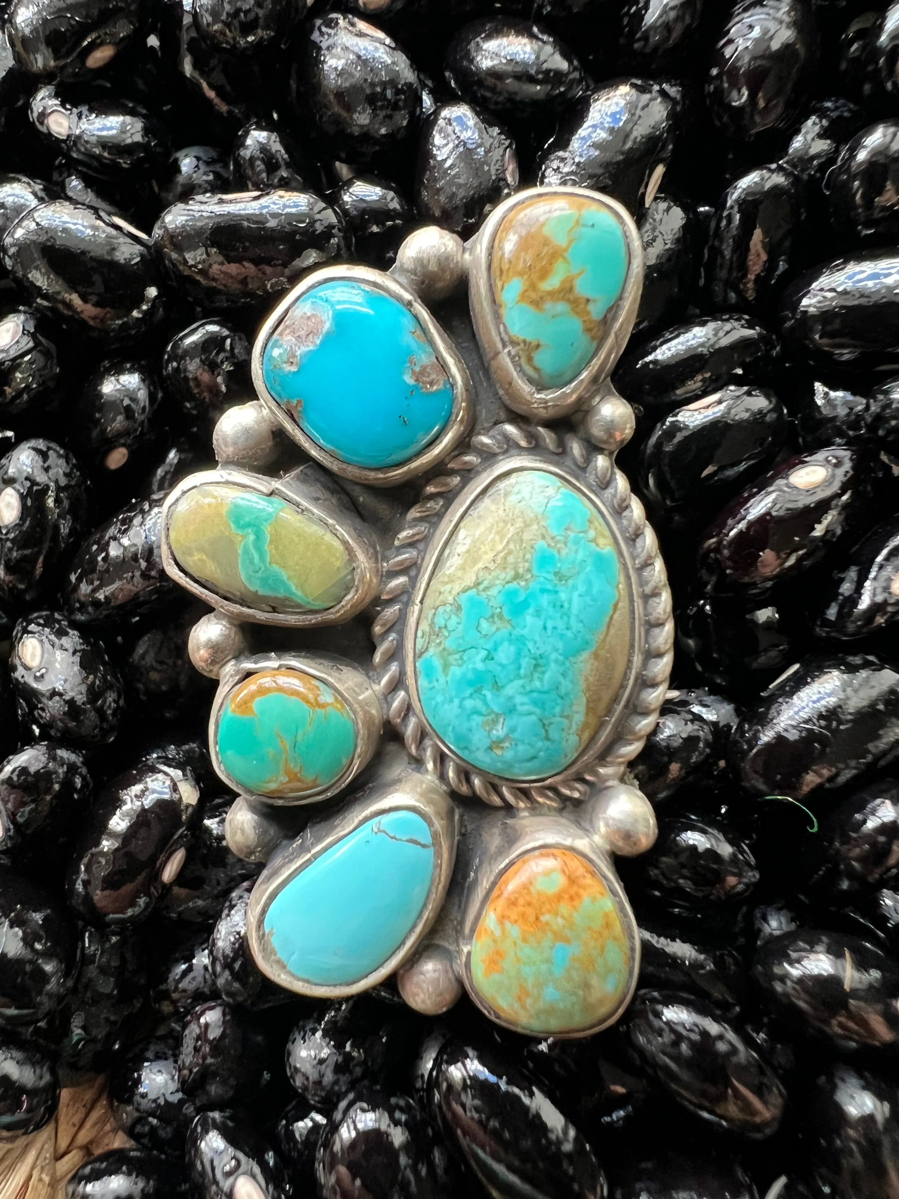 Turquoise Multi Half Cluster Ring