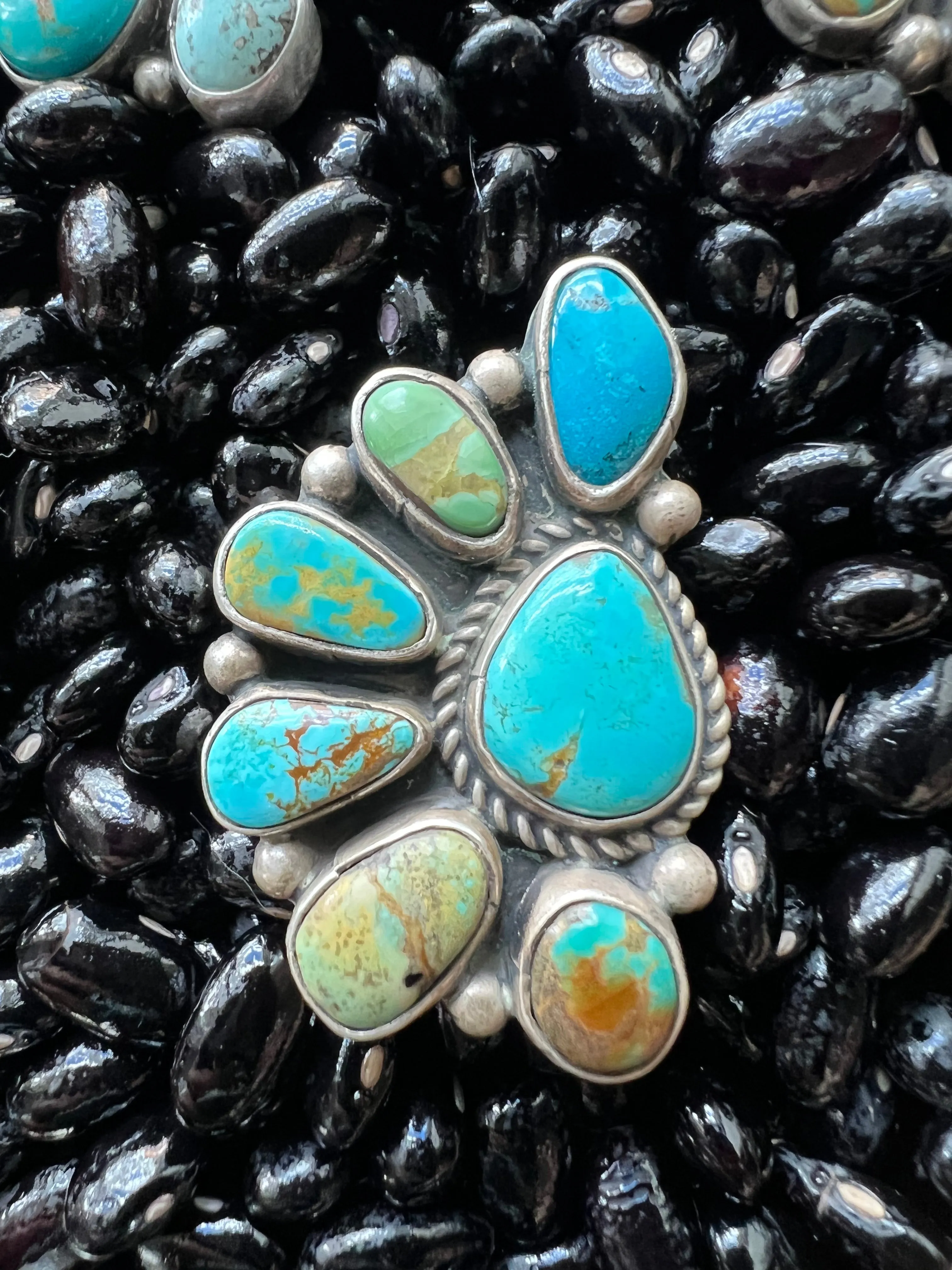 Turquoise Multi Half Cluster Ring