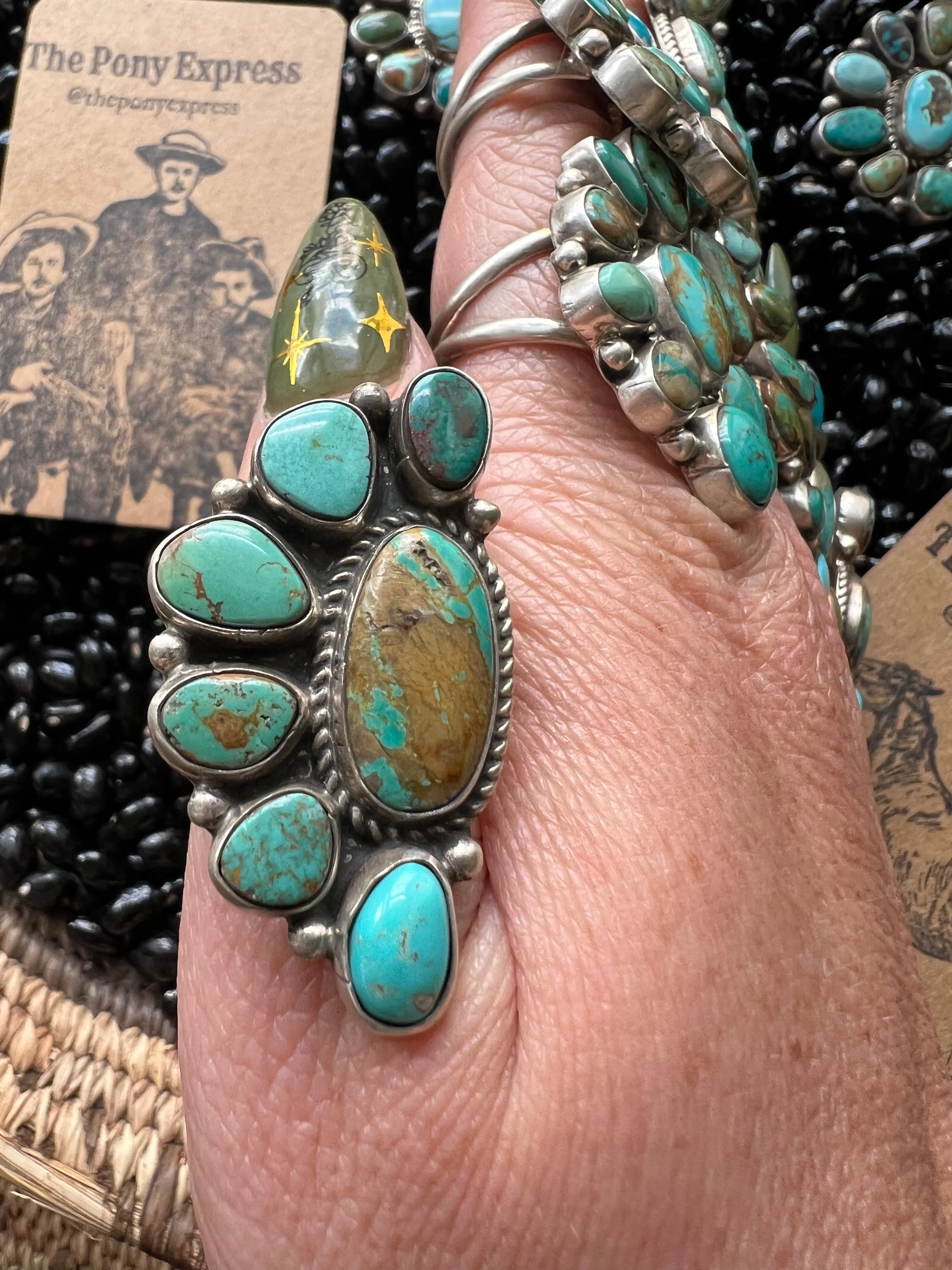Turquoise Multi Half Cluster Ring