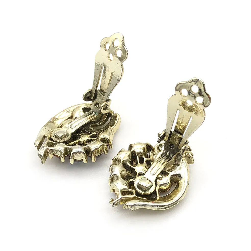 【USA輸入】ヴィンテージ リスナー ラインストーン イヤリング/Vintage LISNER Amber Rhinestones Clip On Earrings