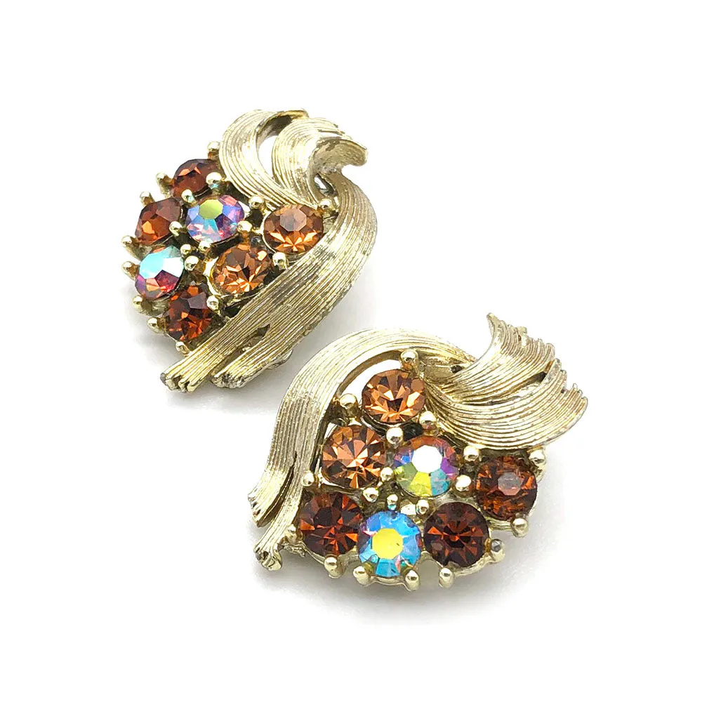 【USA輸入】ヴィンテージ リスナー ラインストーン イヤリング/Vintage LISNER Amber Rhinestones Clip On Earrings