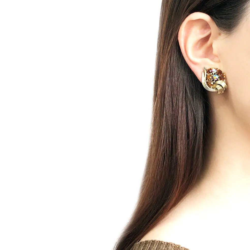 【USA輸入】ヴィンテージ リスナー ラインストーン イヤリング/Vintage LISNER Amber Rhinestones Clip On Earrings
