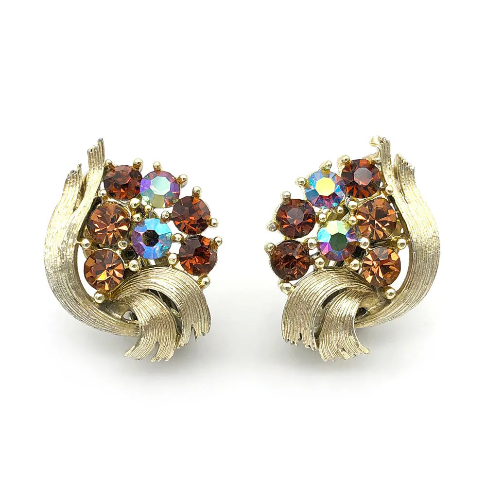 【USA輸入】ヴィンテージ リスナー ラインストーン イヤリング/Vintage LISNER Amber Rhinestones Clip On Earrings