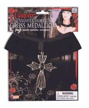 Velvet Choker-Cross Medallion