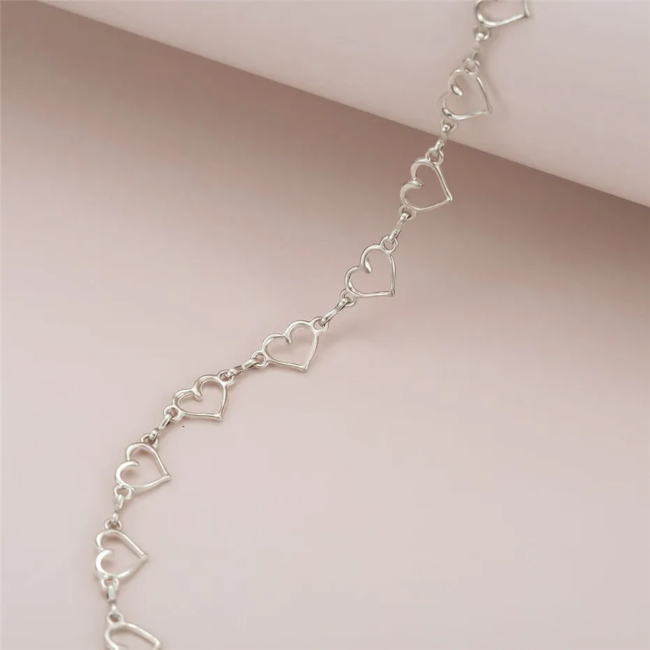 VenusFox Gothic Sweet Love Heart Small Choker Necklace Statement Girlfriend Women Gift Korean Cute Silver Color Chain Best Couple Jewelry