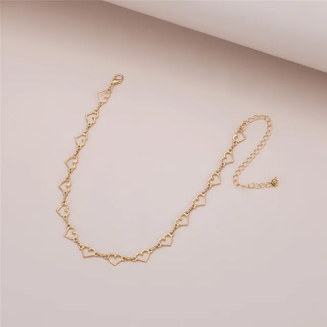 VenusFox Gothic Sweet Love Heart Small Choker Necklace Statement Girlfriend Women Gift Korean Cute Silver Color Chain Best Couple Jewelry