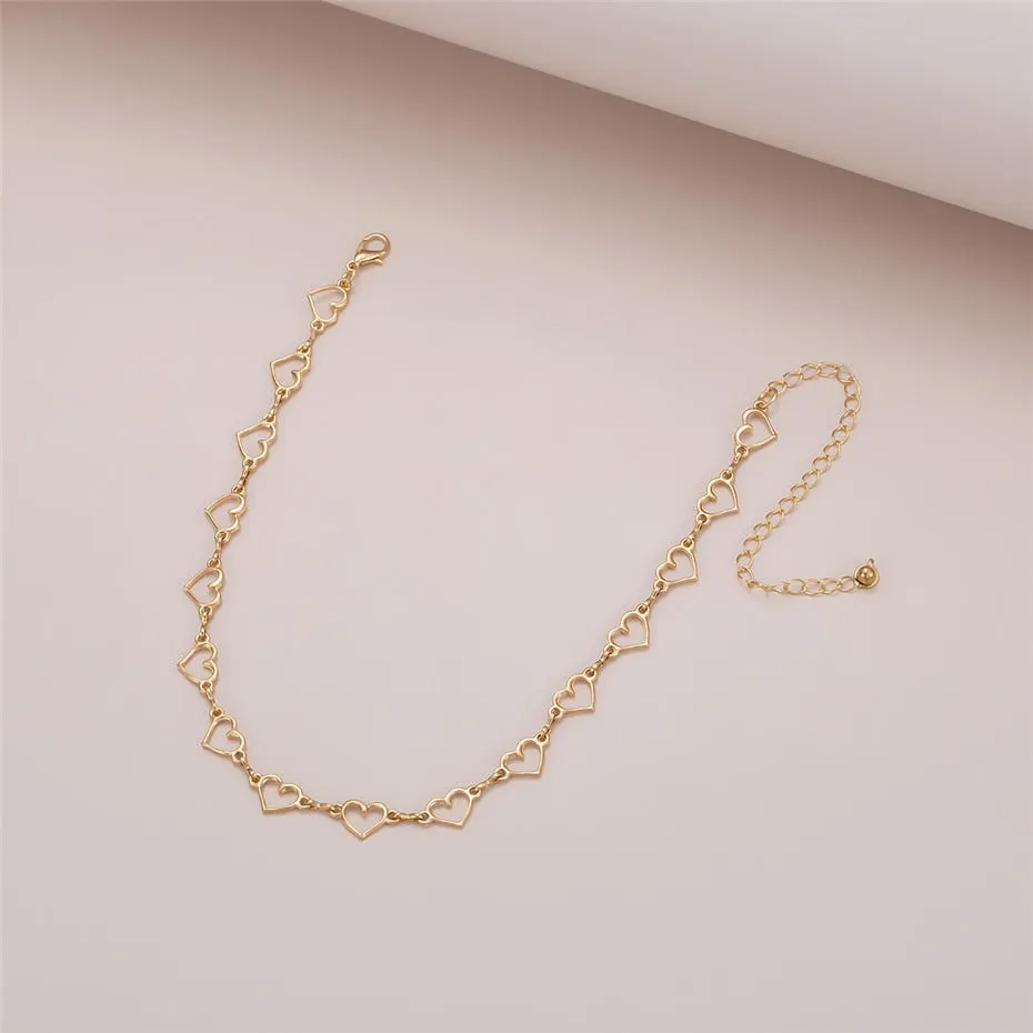 VenusFox Gothic Sweet Love Heart Small Choker Necklace Statement Girlfriend Women Gift Korean Cute Silver Color Chain Best Couple Jewelry