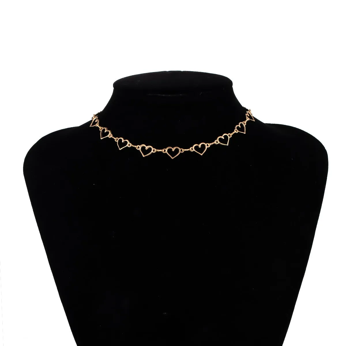 VenusFox Gothic Sweet Love Heart Small Choker Necklace Statement Girlfriend Women Gift Korean Cute Silver Color Chain Best Couple Jewelry