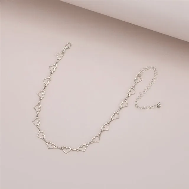 VenusFox Gothic Sweet Love Heart Small Choker Necklace Statement Girlfriend Women Gift Korean Cute Silver Color Chain Best Couple Jewelry