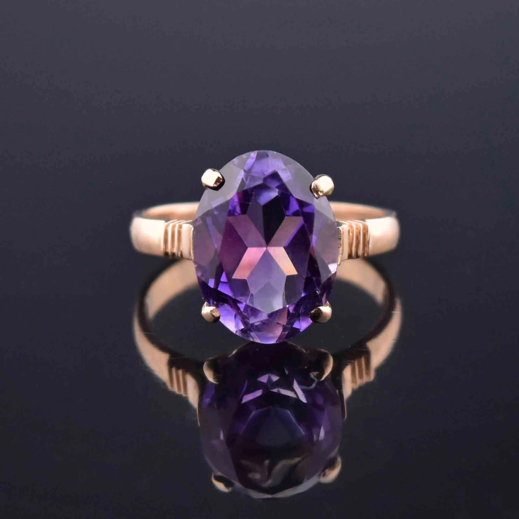 Vintage 14K Rose Gold Oval 4 CTW Amethyst Ring