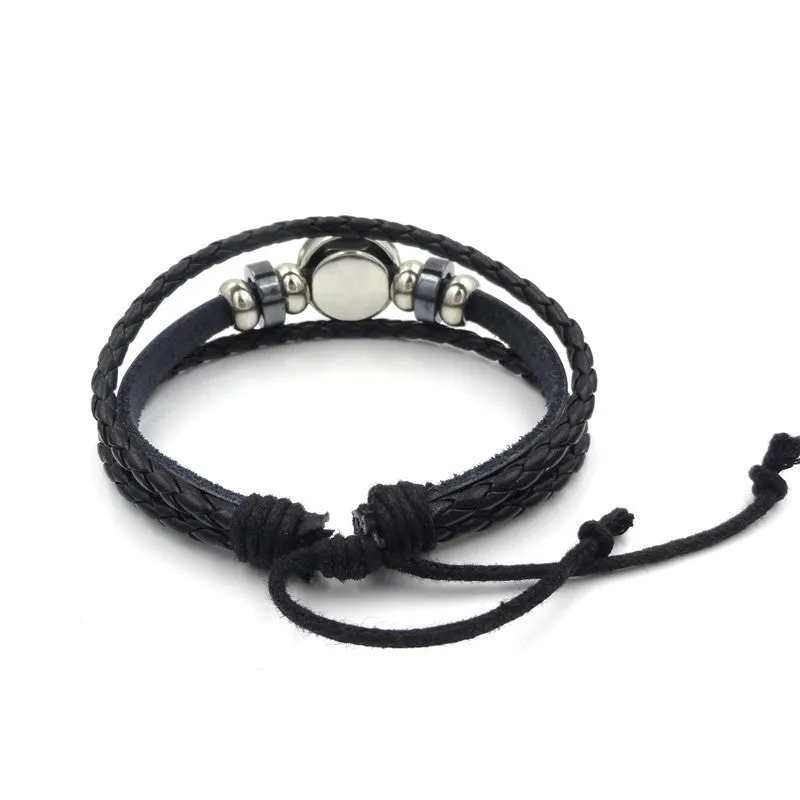 Vintage Animal Eyes Sunny Time Gemstone Bracelet Multilayer Braided Beaded Leather Bracelet