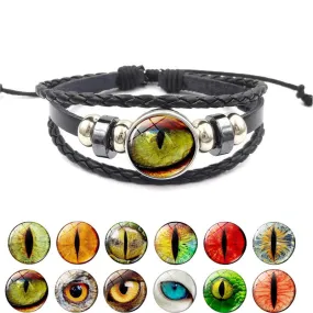 Vintage Animal Eyes Sunny Time Gemstone Bracelet Multilayer Braided Beaded Leather Bracelet