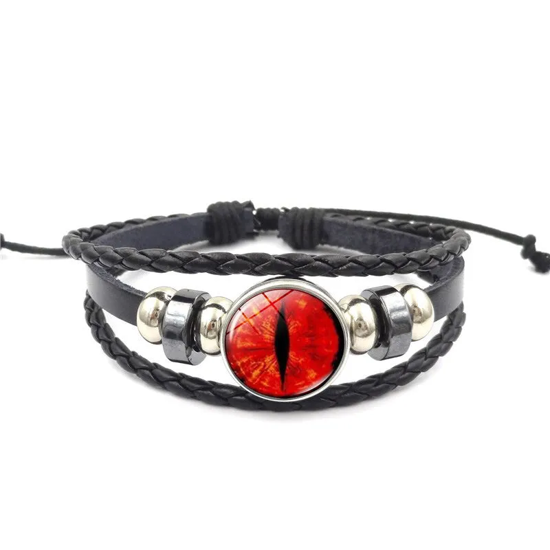 Vintage Animal Eyes Sunny Time Gemstone Bracelet Multilayer Braided Beaded Leather Bracelet