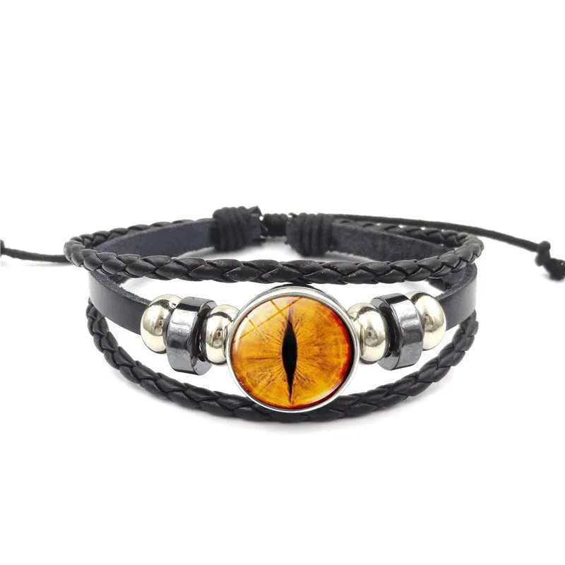 Vintage Animal Eyes Sunny Time Gemstone Bracelet Multilayer Braided Beaded Leather Bracelet