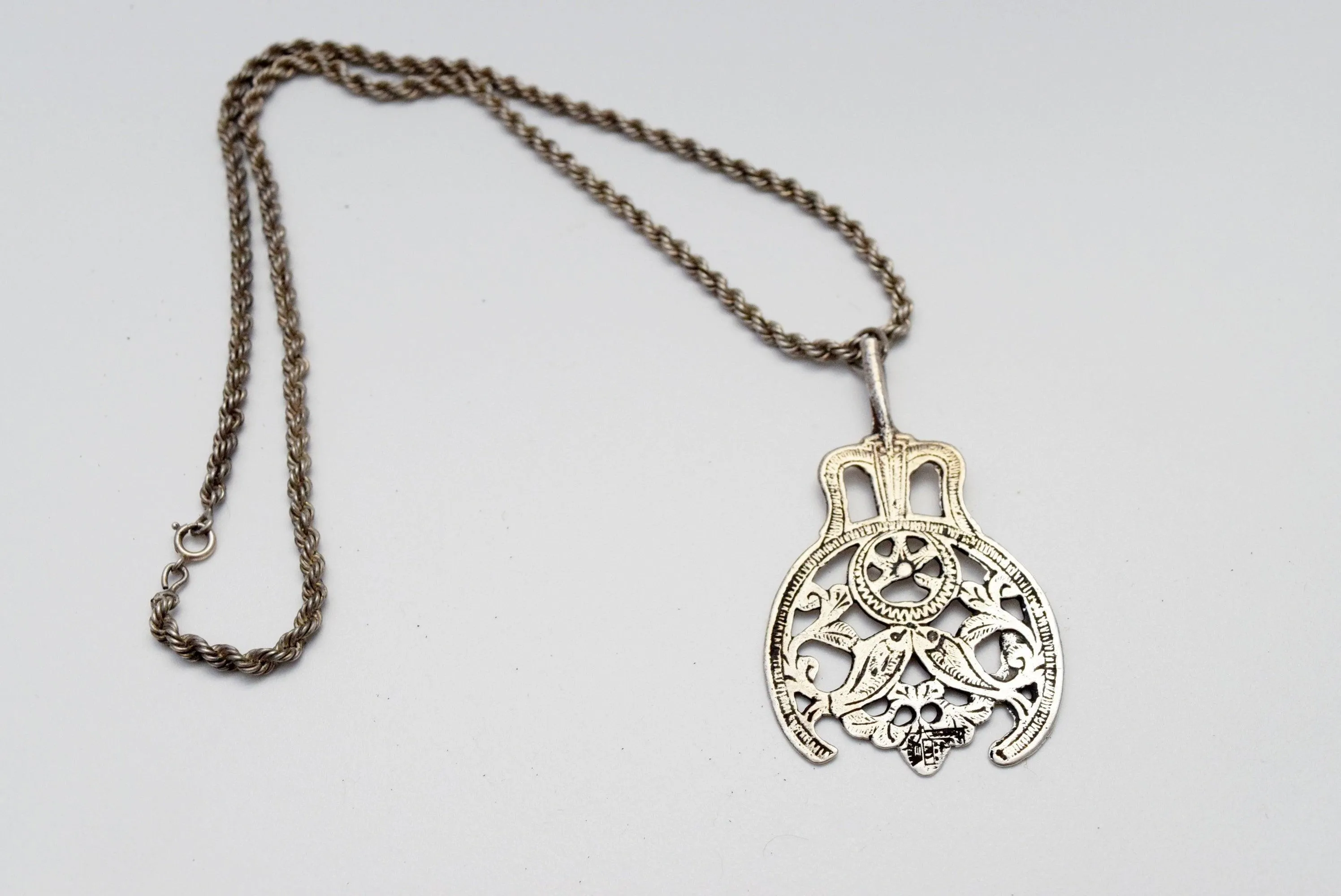 Vintage Berber Silver Salhayat Pendant with Rope Chain