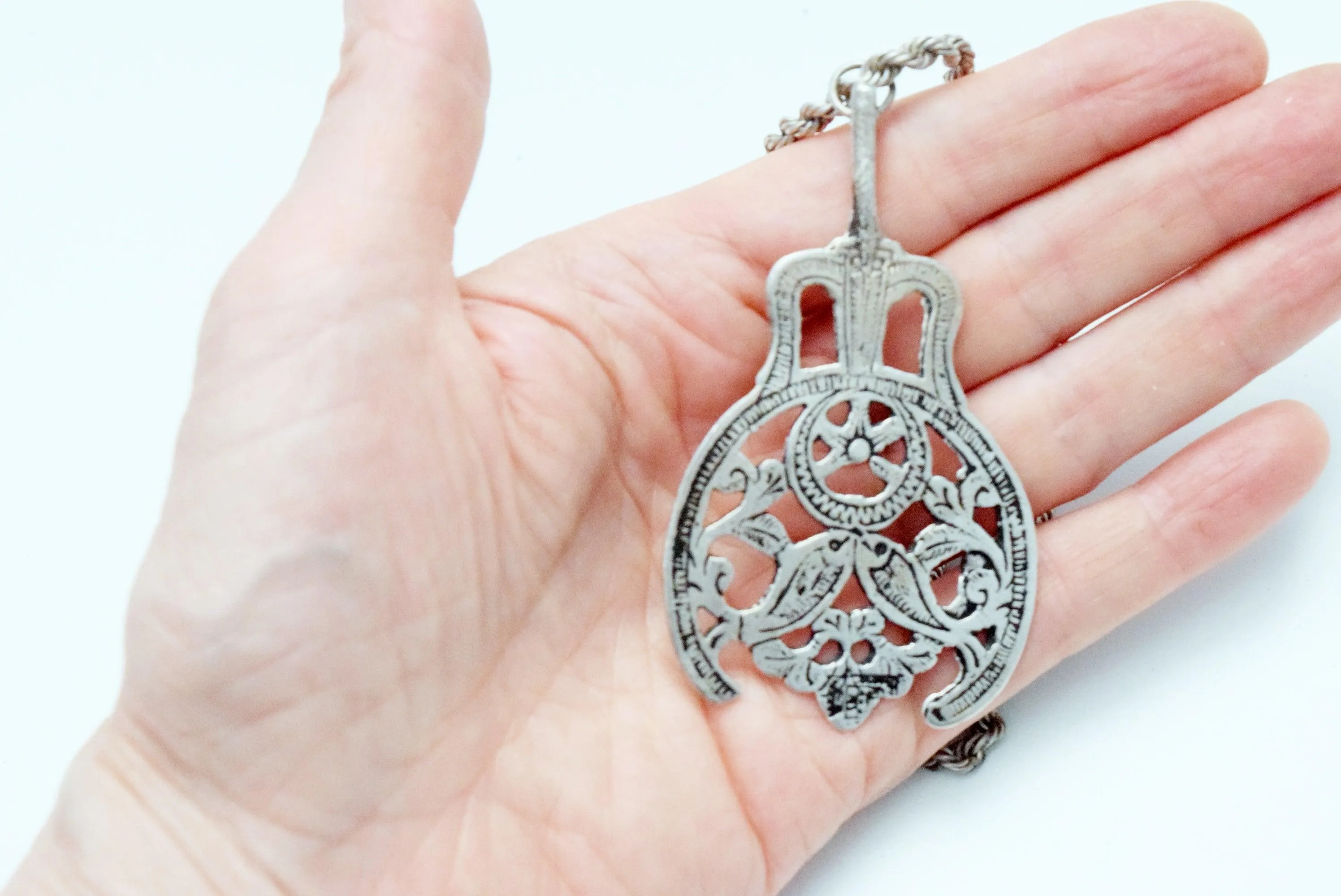 Vintage Berber Silver Salhayat Pendant with Rope Chain