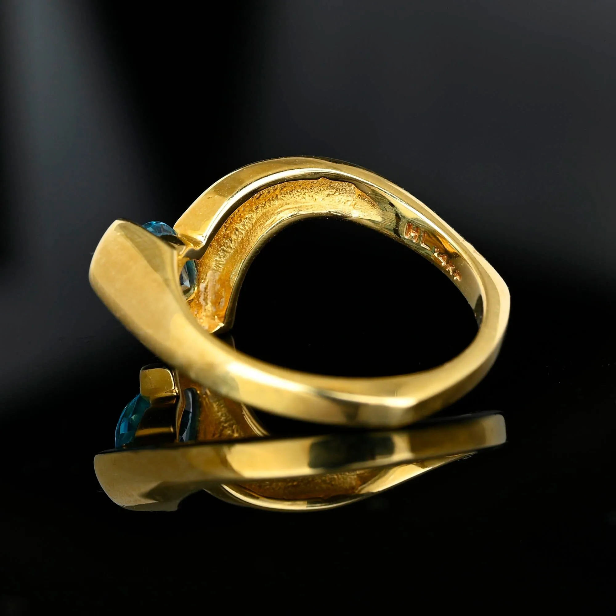 Vintage Chevron Bypass Pear Cut Blue Topaz Ring in 14K Gold