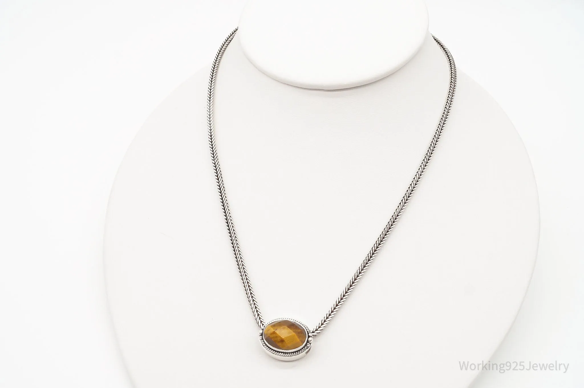 Vintage Designer Lori Bonn Tigers Eye Sterling Silver Necklace