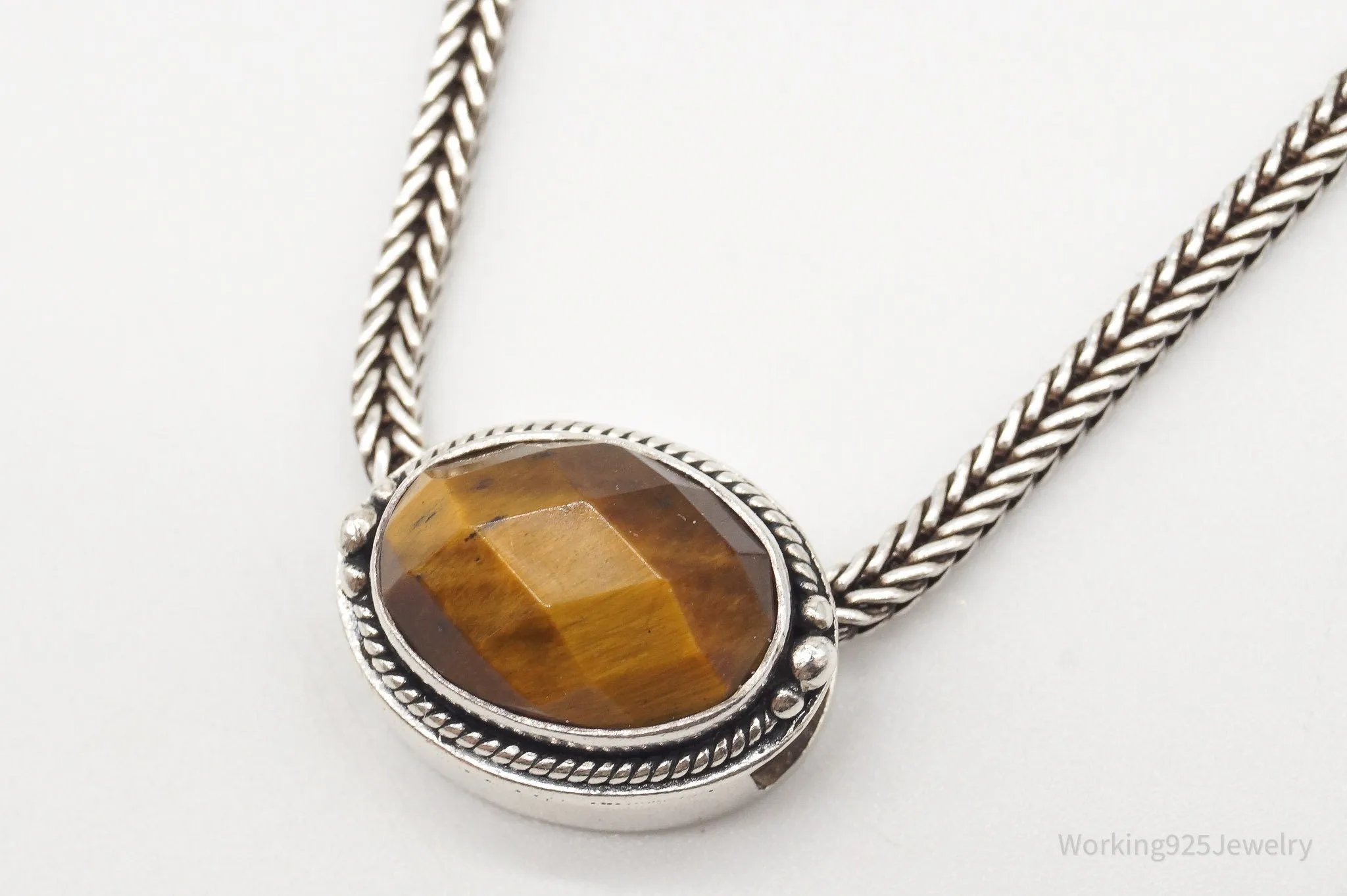Vintage Designer Lori Bonn Tigers Eye Sterling Silver Necklace