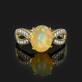 Vintage Diamond Jelly Opal Ring in 14K Gold