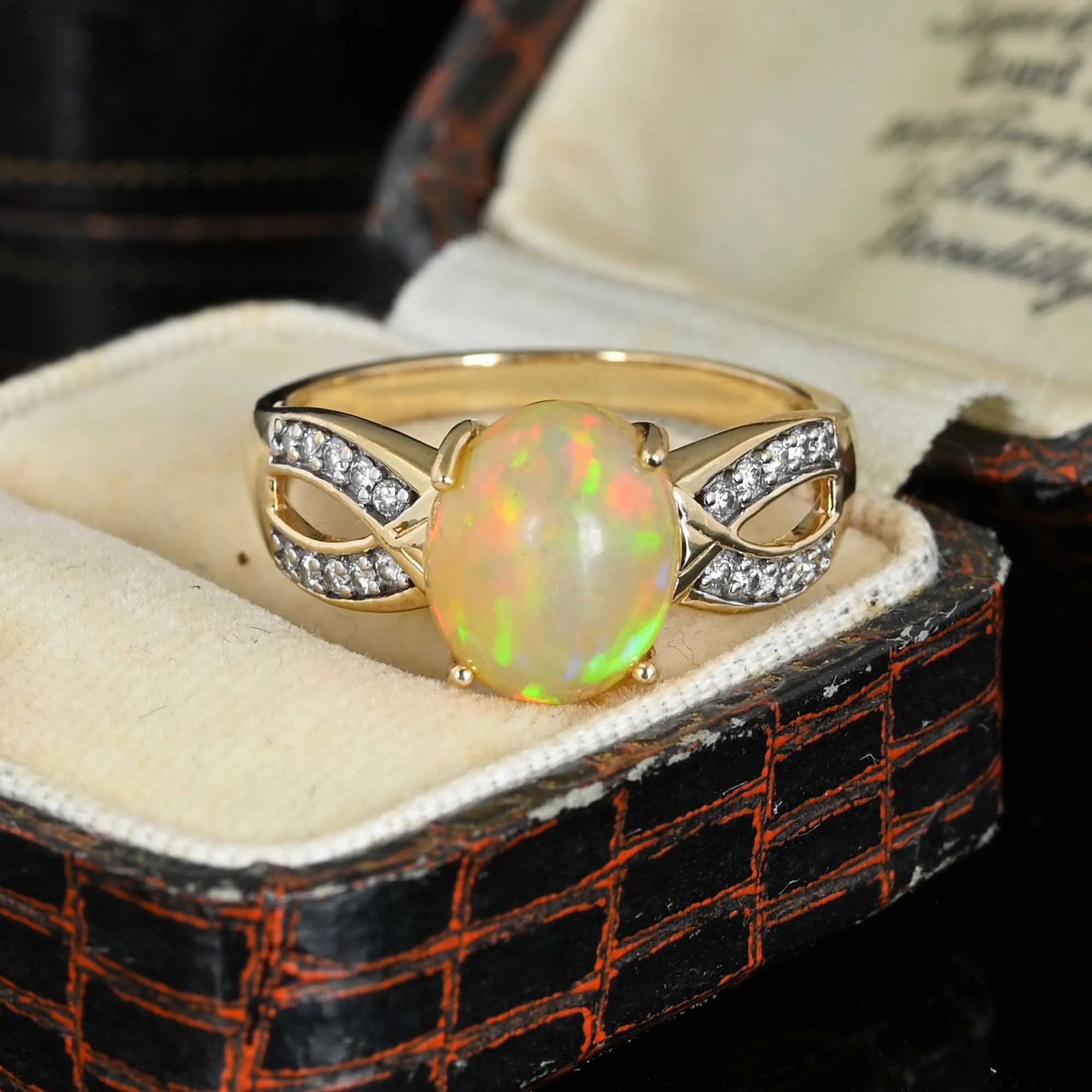 Vintage Diamond Jelly Opal Ring in 14K Gold
