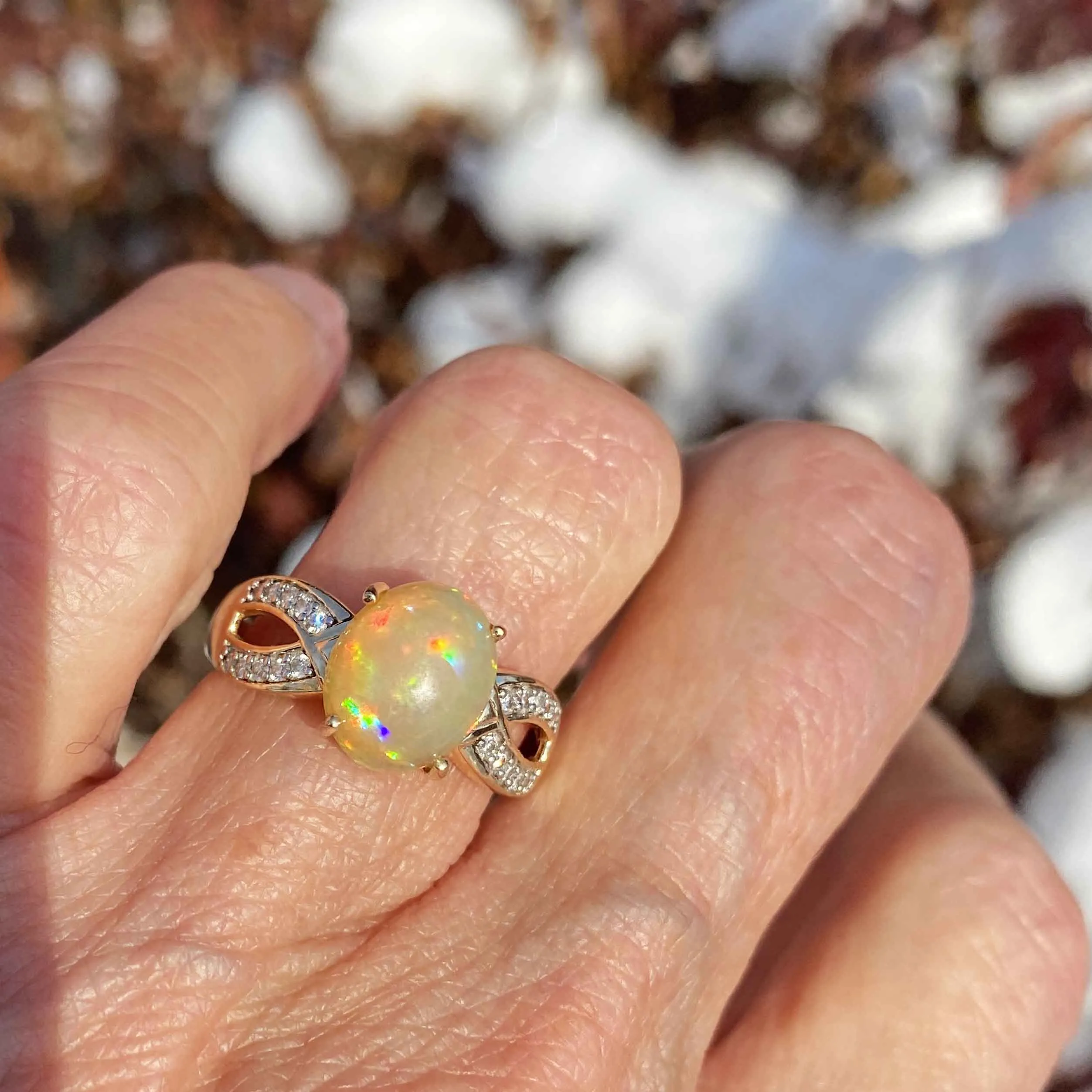 Vintage Diamond Jelly Opal Ring in 14K Gold