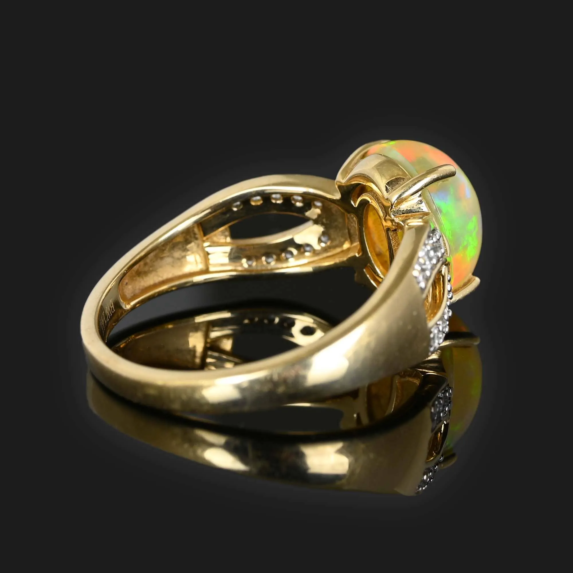 Vintage Diamond Jelly Opal Ring in 14K Gold