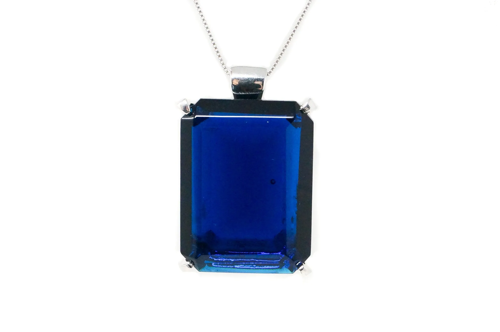 Vintage Large Designer Kendra Scott Glass Sterling Silver Necklace Pendant