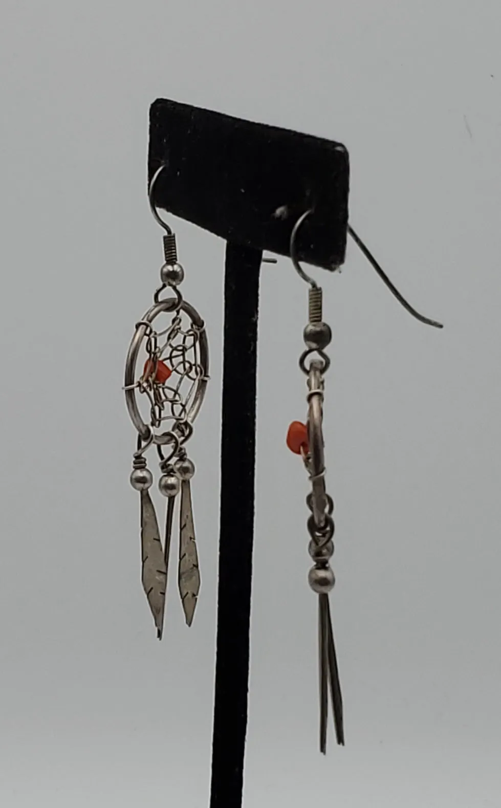 Vintage Silver and Coral Dreamcatcher Earrings