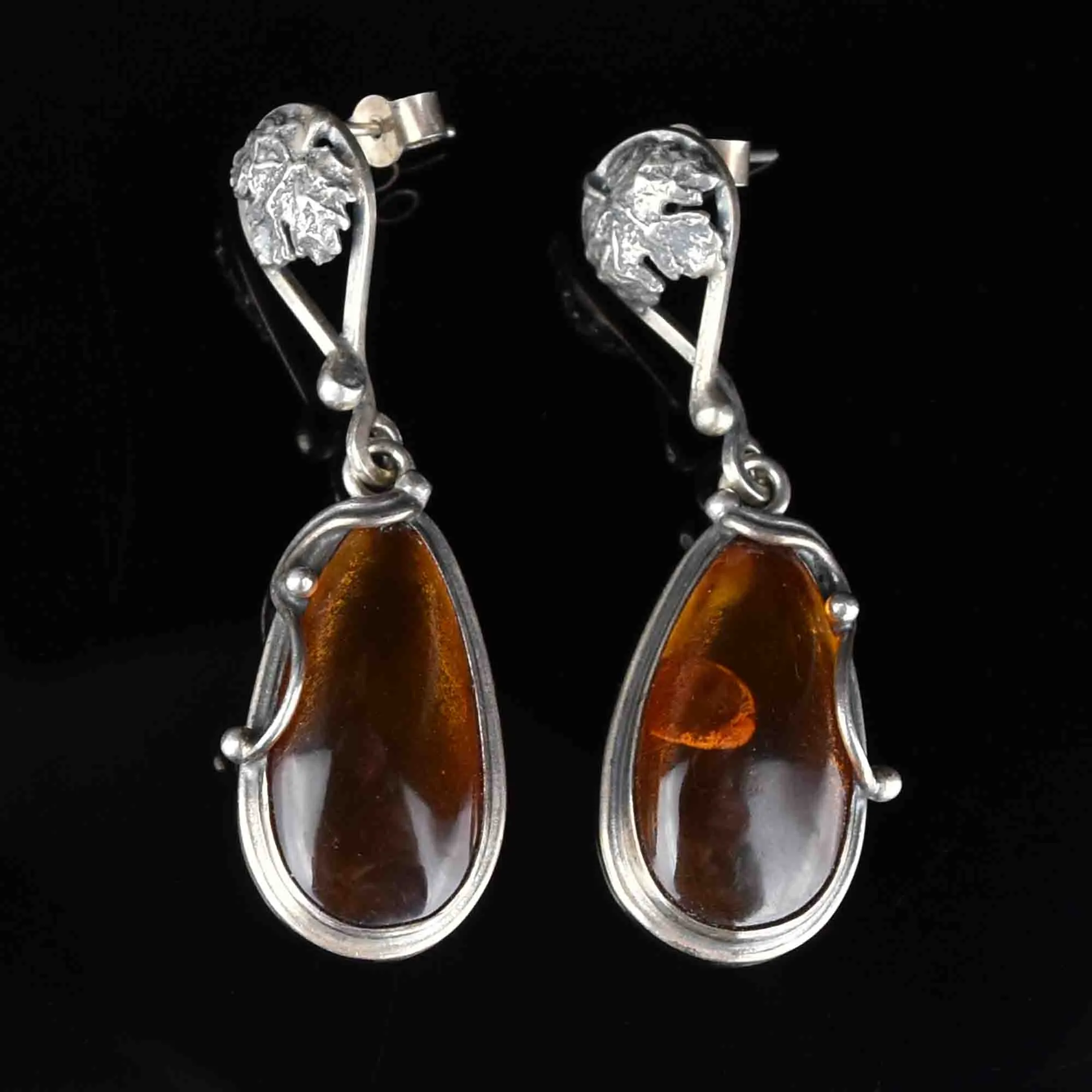 Vintage Silver Baltic Amber Dangle Earrings