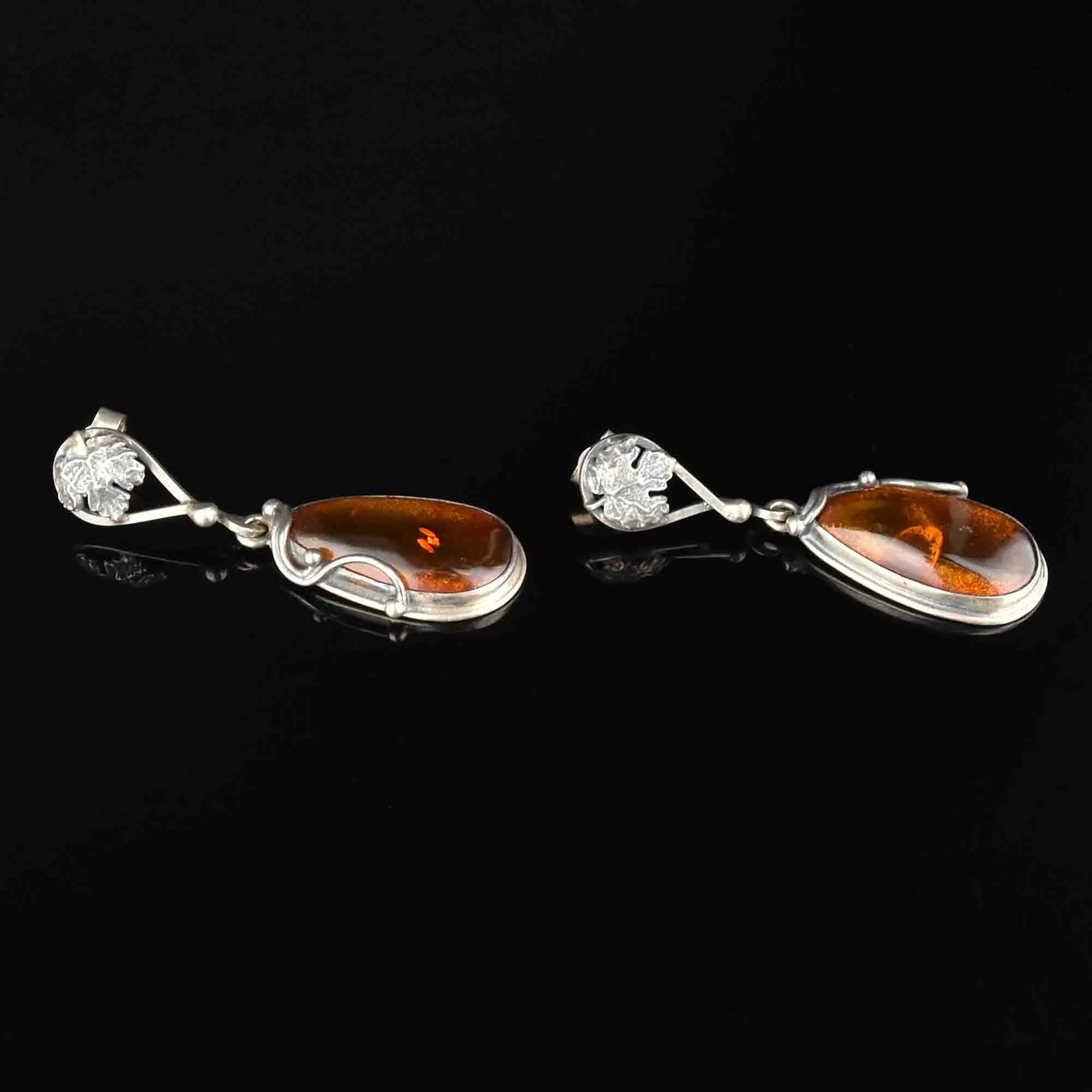 Vintage Silver Baltic Amber Dangle Earrings