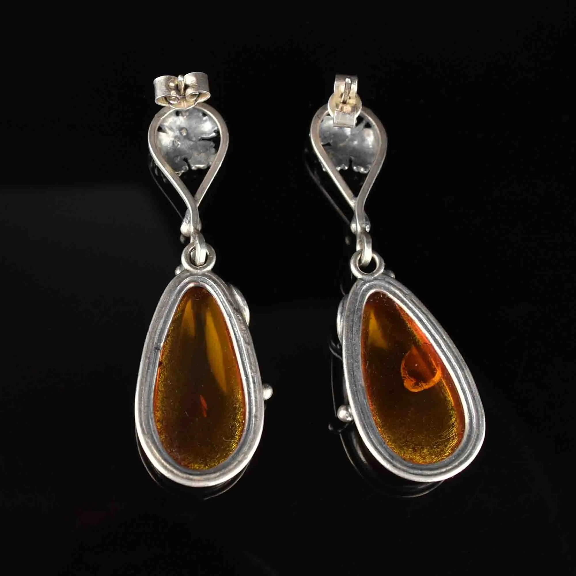 Vintage Silver Baltic Amber Dangle Earrings