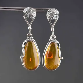 Vintage Silver Baltic Amber Dangle Earrings