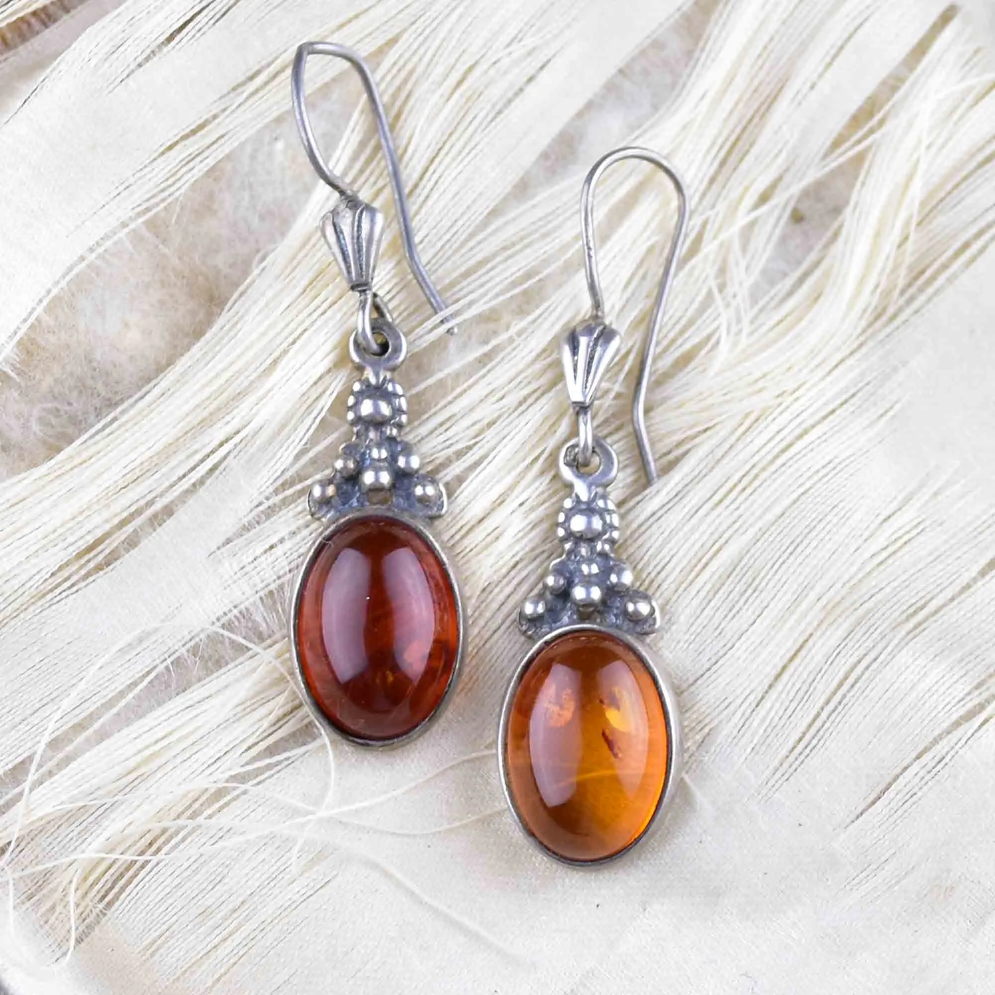 Vintage Silver Baltic Amber Statement Earrings