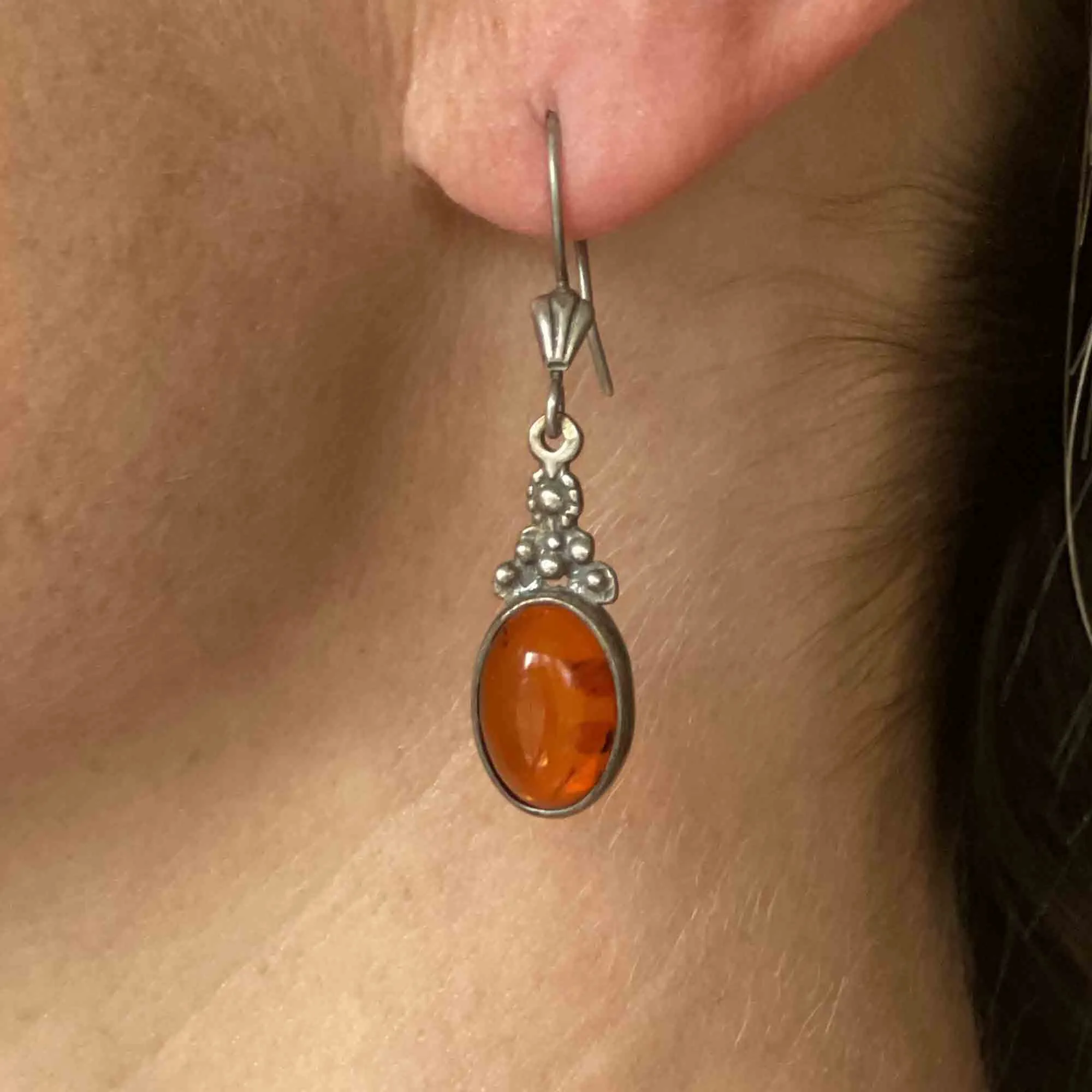 Vintage Silver Baltic Amber Statement Earrings
