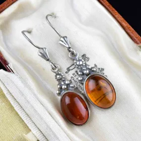 Vintage Silver Baltic Amber Statement Earrings