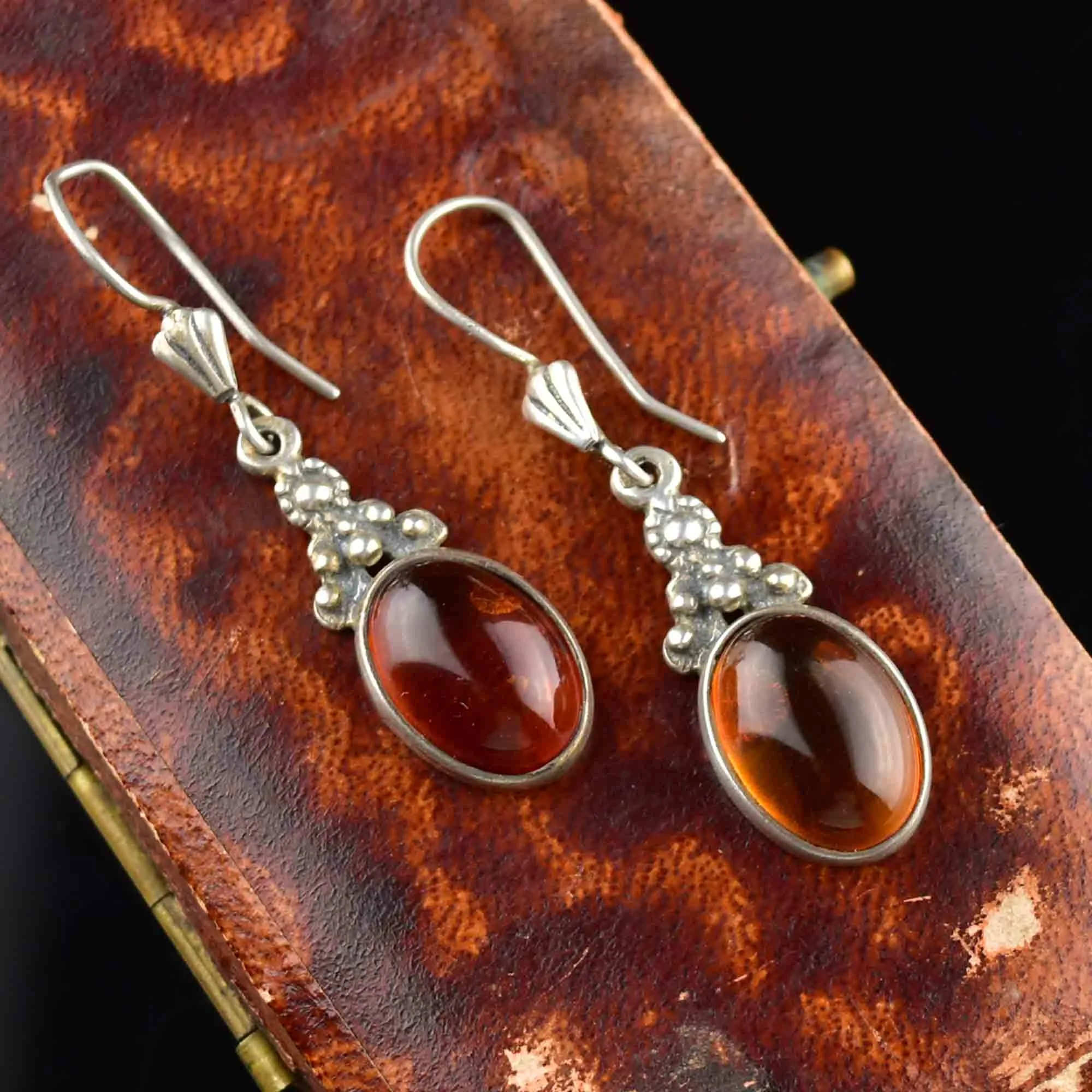 Vintage Silver Baltic Amber Statement Earrings