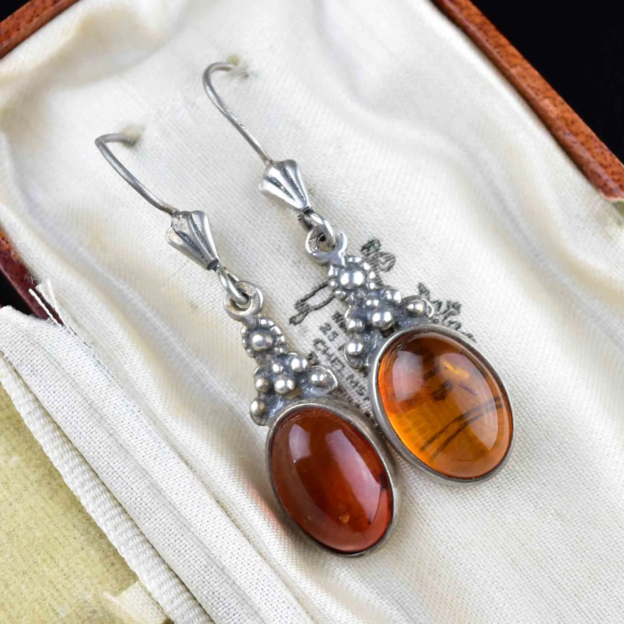 Vintage Silver Baltic Amber Statement Earrings